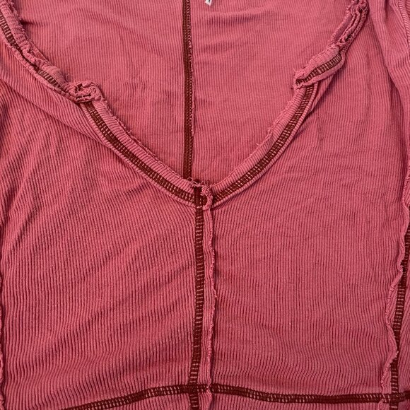 Out From Under raspberry long sleeve distressed top Size: M - Picture 2 of 4